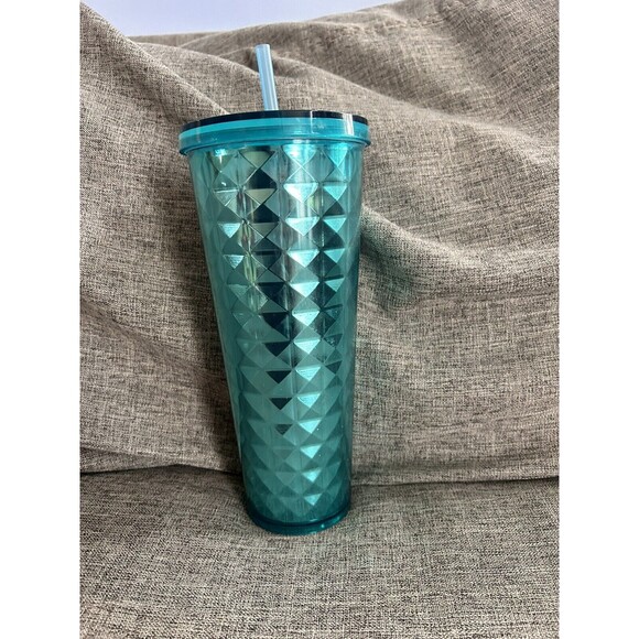 Starbucks Tumbler Teal Turquoise Diamond Design 24 Ounce Cold Cup 2015 - Picture 4 of 7